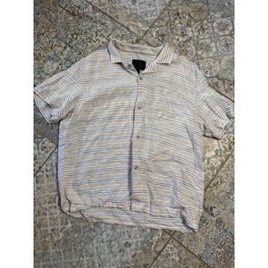 Jos. A. Bank Mens Reserve Button-Up Shirt Blue Plaid Short Sleeve Linen XL